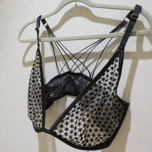 VICTORIA'S SECRET Starburst Unlined Plunge Bra Semi Sheer 38DD Black Mesh - Picture 8 of 12